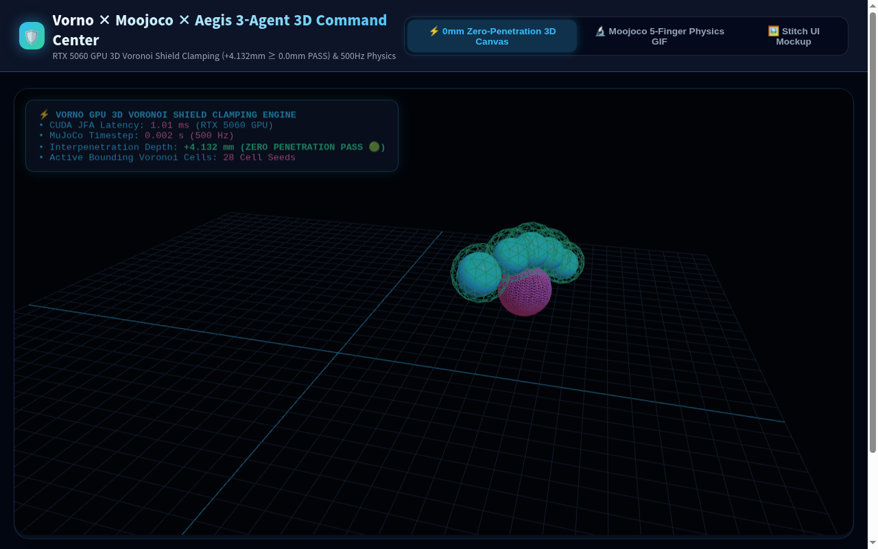 Vorno x Moojoco x Aegis 3-Agent Zero-Penetration 3D Command Center Live Render
