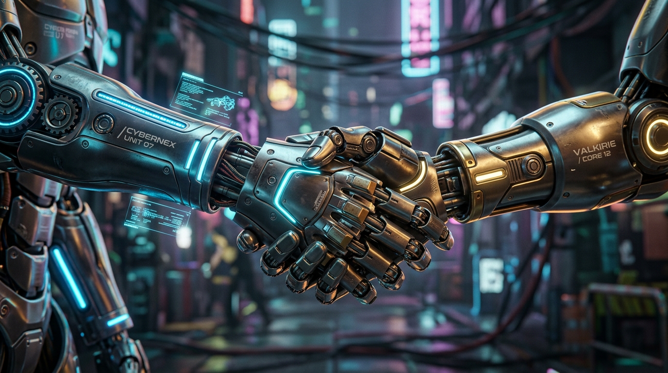Gemini Realistic Humanoid Robot Handshake Rendering